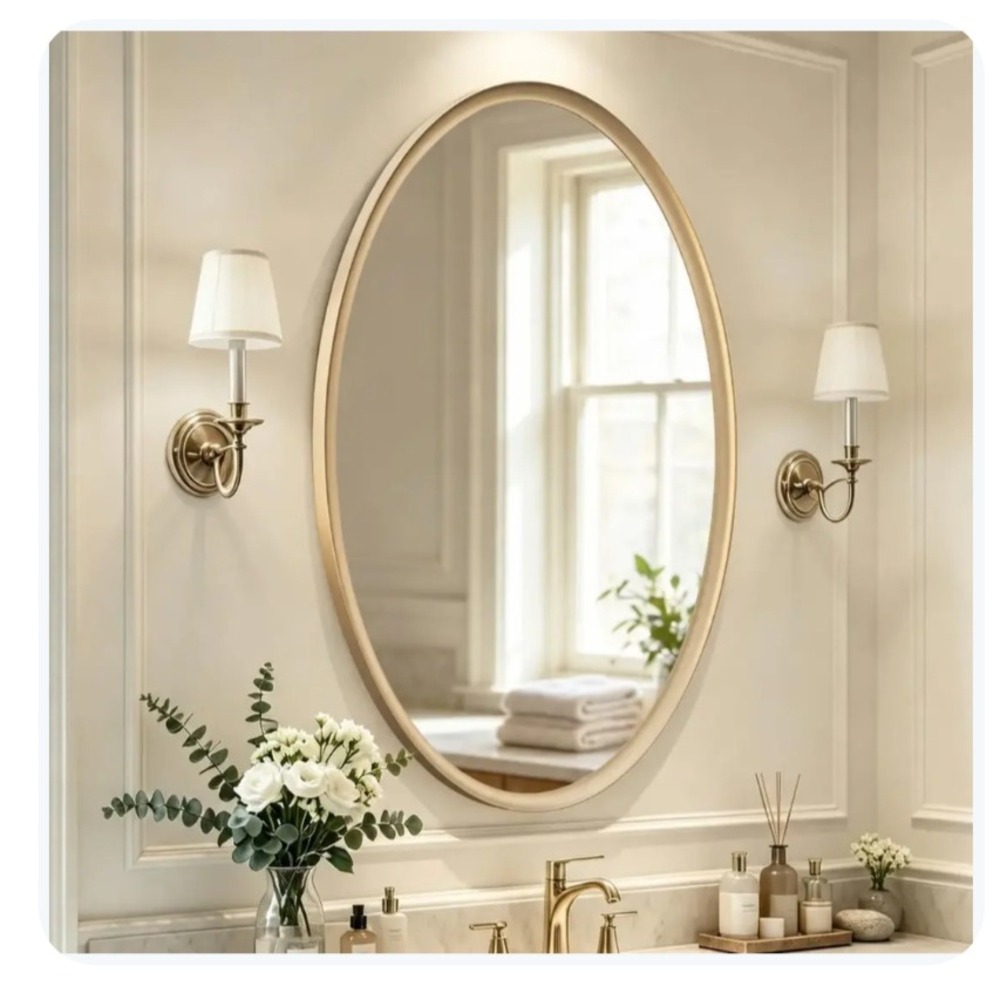 New Oval Wall Mirror Gold Frame Bathroom Vanity Modern Minimalist Home Decor